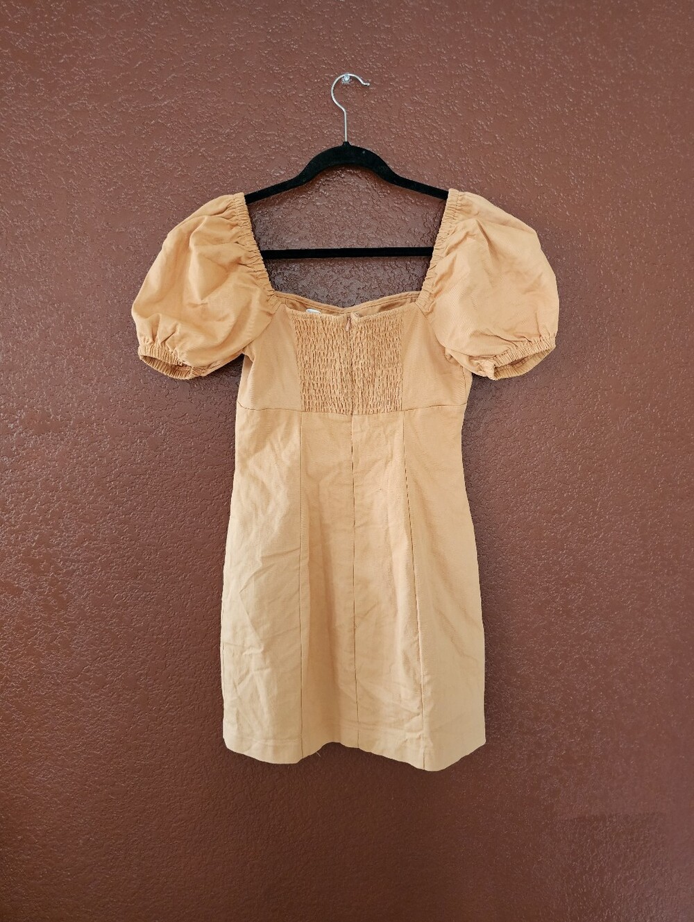 Astr Square-Neck Puff Sleeve Mini Dress in Mustard - Picture 4 of 8